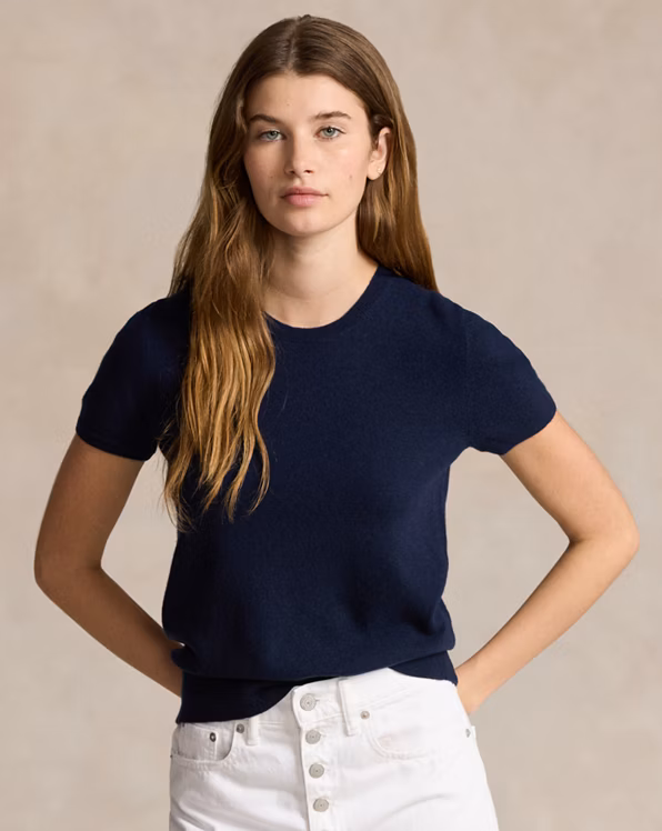 Cashmere Short-Sleeve Crewneck Jumper