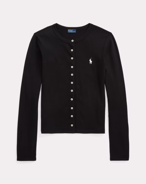 Stretch Mesh Cotton Crewneck Cardigan