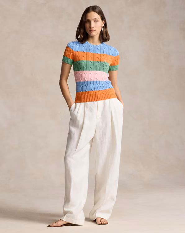 Striped Cable Short-Sleeve Jumper