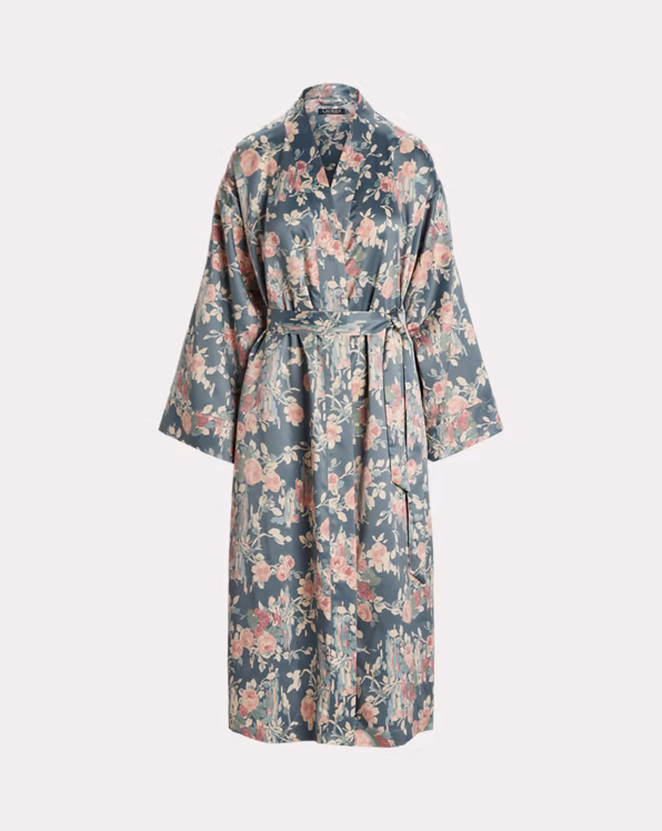 Floral Belted Satin Long Robe