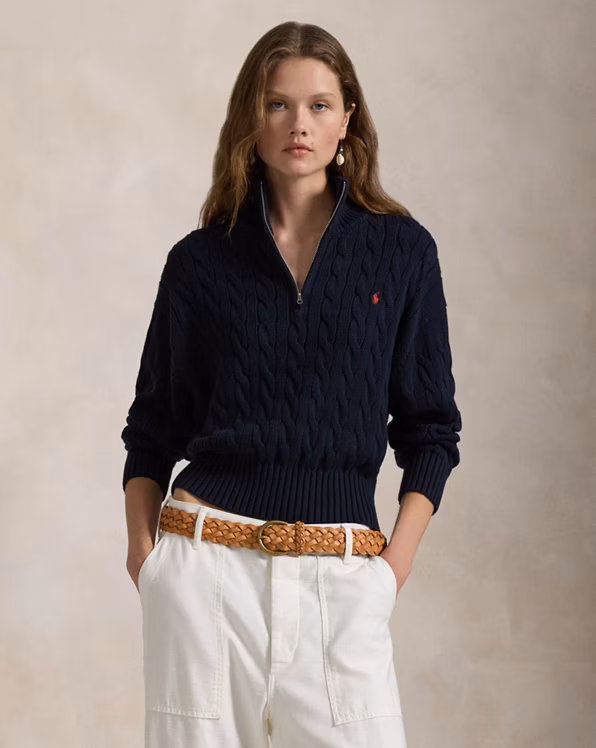 Cable-Knit Cotton Quarter-Zip Jumper