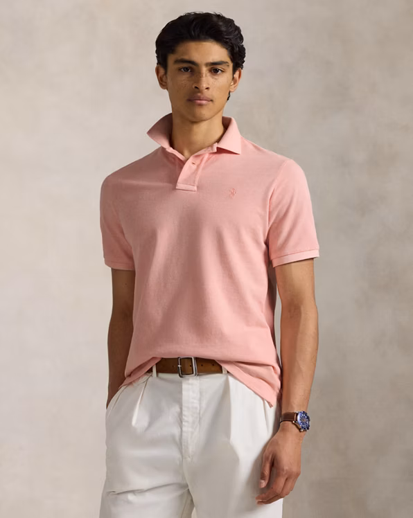 Custom Slim Mineral-Dyed Mesh Polo Shirt