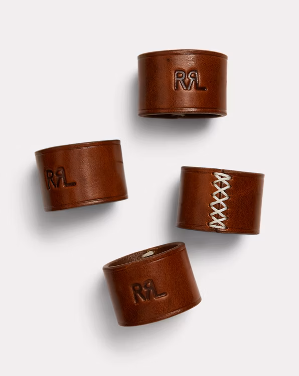 Checked Napkin Set With Leather Sliders