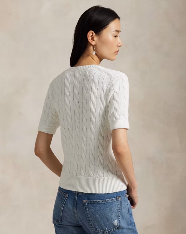 Cable-Knit Cotton Short-Sleeve Cardigan