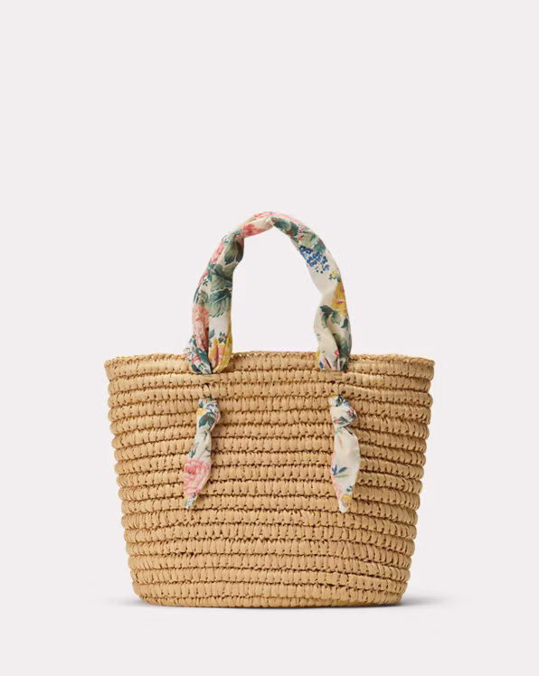 Madras-Trim Raffia Bag