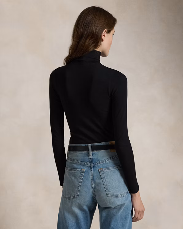 Stretch Rib-knit Roll Neck