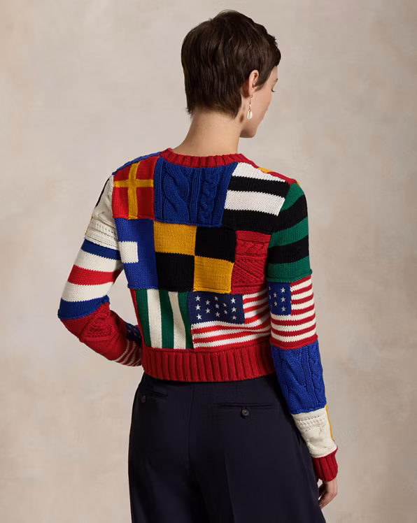Patchwork Flag Cotton Crewneck Jumper