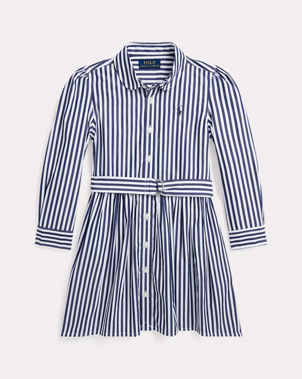 Striped Belted Cotton Poplin Shirtdress