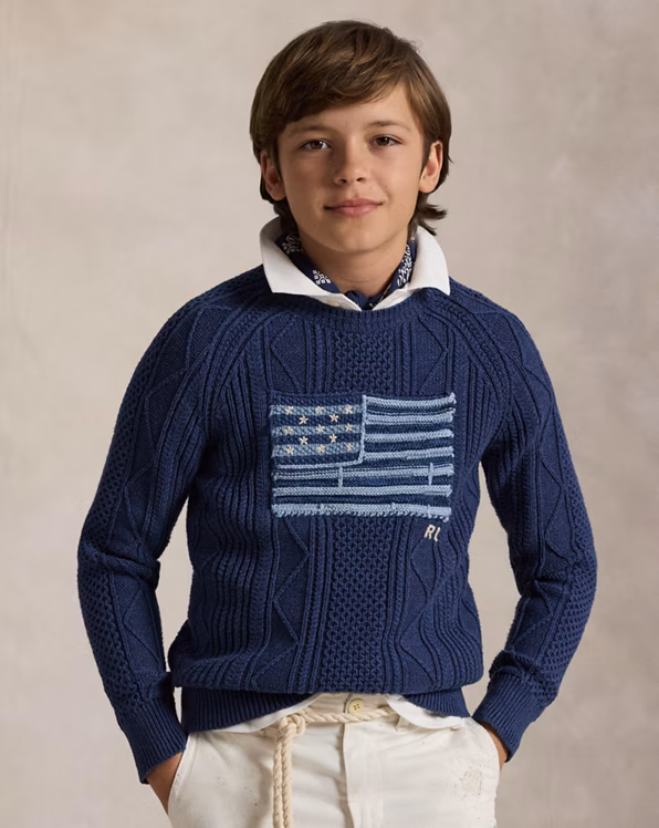 Mixed-Knit Flag Cotton Jumper