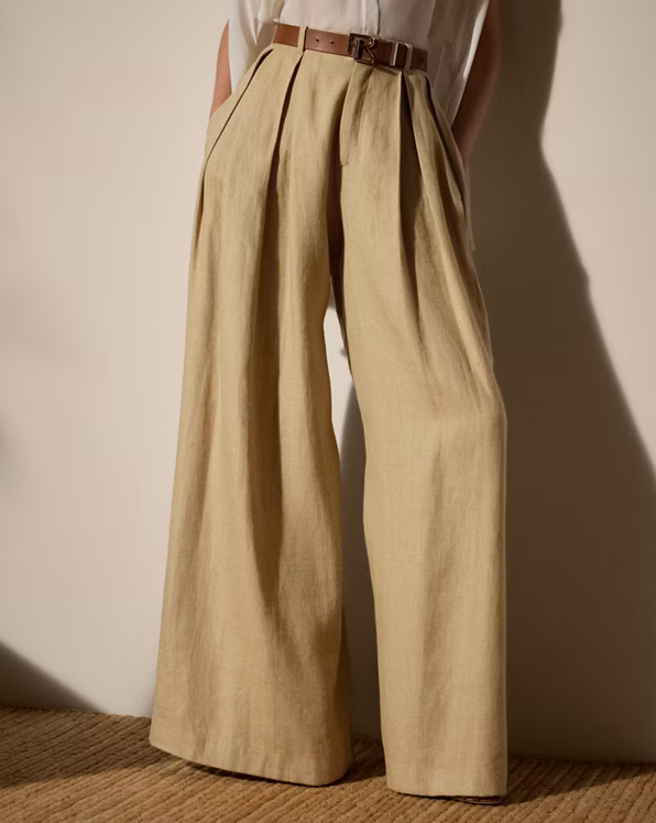 Greer Silk-Linen Twill Pleated Trouser