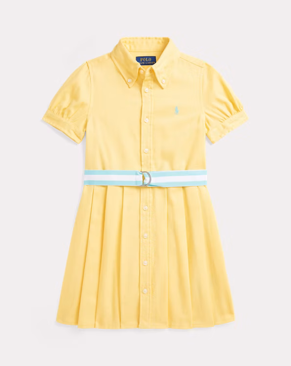 Pleated Cotton Twill Shirtdress