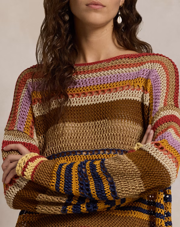 Striped Linen-Cotton Crocheted Jumper