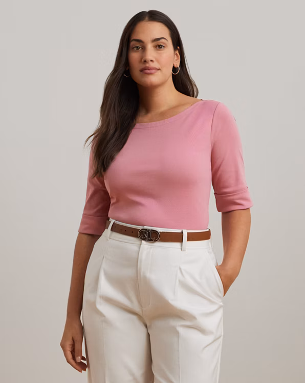 Stretch Cotton Boatneck Top