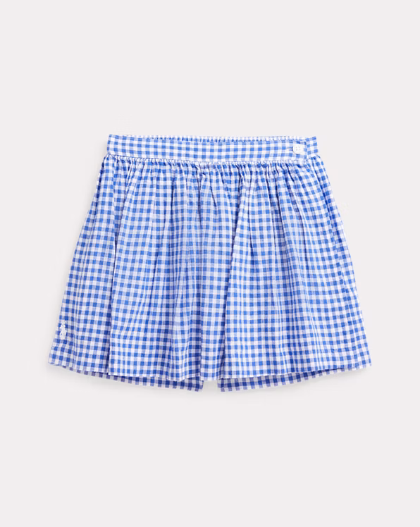 Gingham Linen-Cotton Wrap Skort