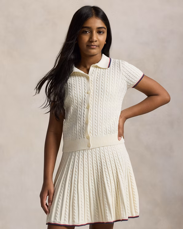 Mini-Cable Cotton Cardigan and Skirt Set