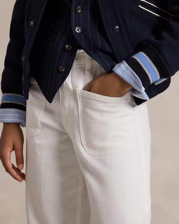 Curved Tapered Cotton Denim Jean