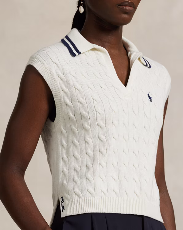 Cable-Knit Sleeveless Polo Shirt