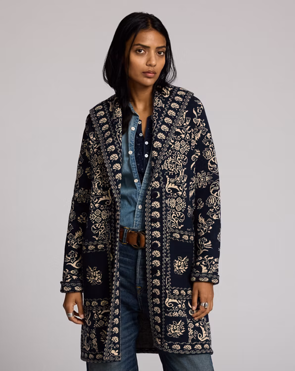 Wool-Cotton Jacquard Duster Cardigan