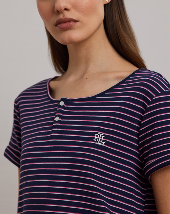 Striped Rib-Knit Henley Sleep Tee