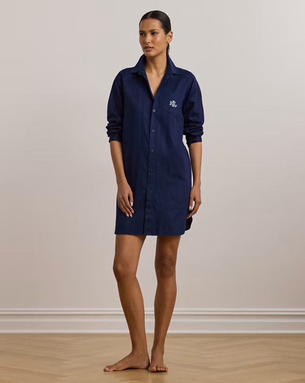 Shadow-Stripe Cotton Sleep Shirt