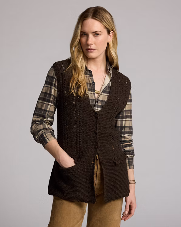 Crochet-Panelled Knit Cotton Waistcoat