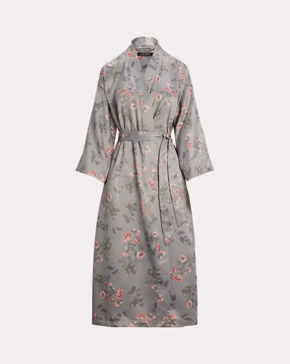 Floral Belted Satin Long Robe