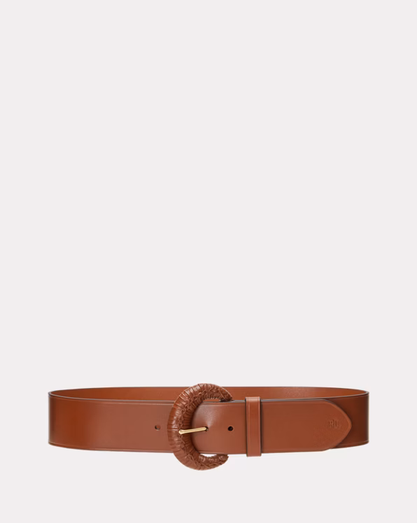Crescent-Buckle Leather Wide Belt