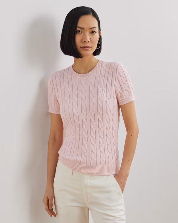 Cable-Knit Cotton Short-Sleeve Jumper