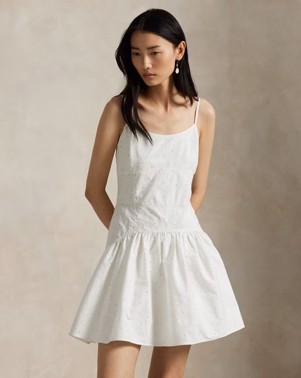 Eyelet Panelled Cotton Dress