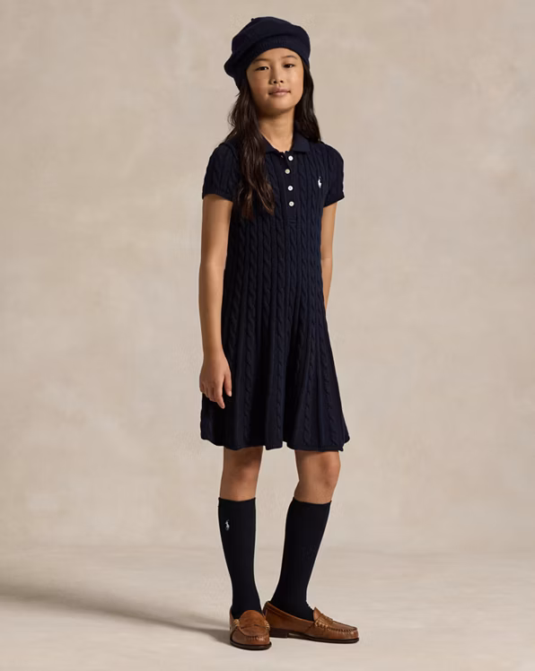 Cable-Knit Cotton Polo Jumper Dress