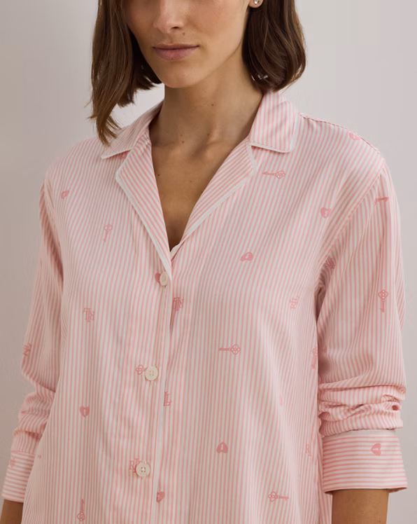 Logo Striped Sateen Sleep Shirt