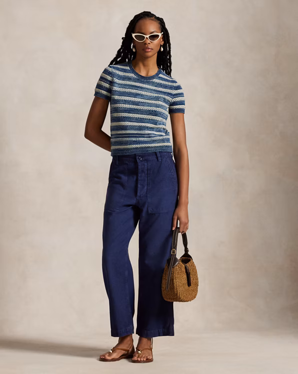 Striped Cotton Short-Sleeve Jumper