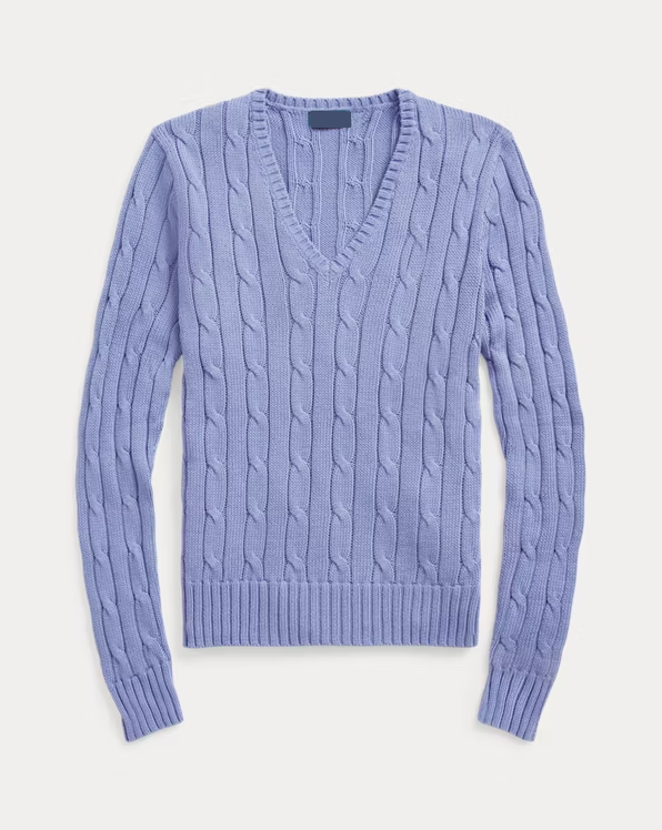 Cable-Knit Cotton V-Neck Jumper