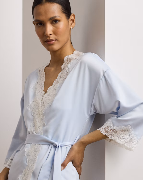 Lace-Trim Satin Robe