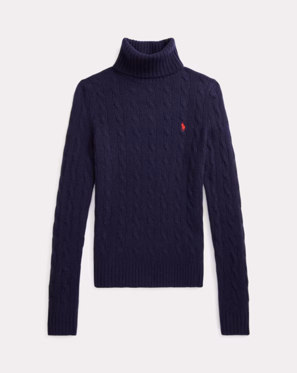 Wool-Cashmere Cable Roll Neck Jumper
