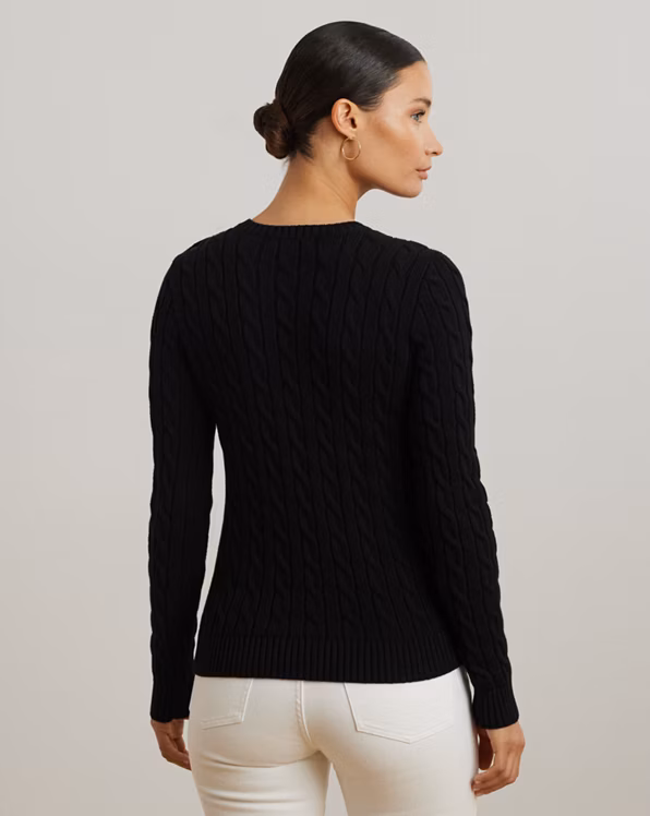 Button-Trim Cable-Knit Cotton Jumper