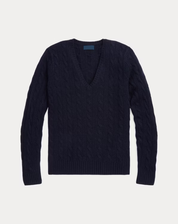 Cable-Knit Wool-Cashmere V-Neck Jumper