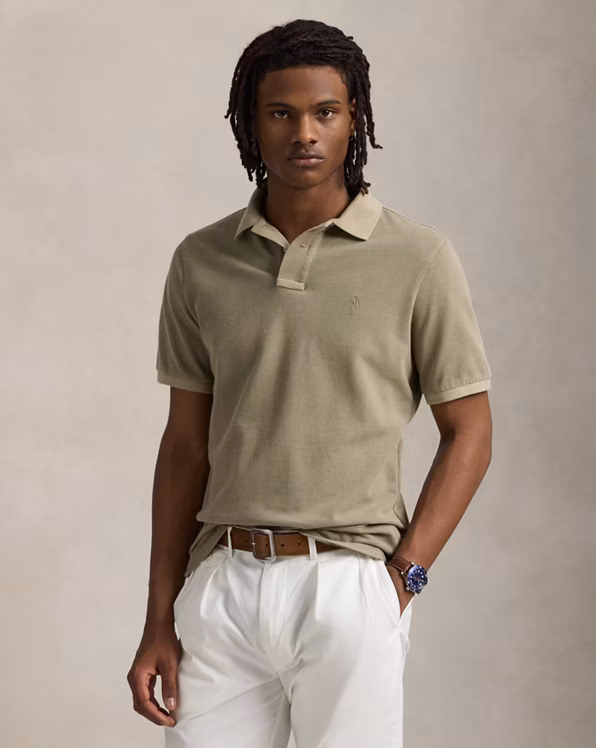 Custom Slim Mineral-Dyed Mesh Polo Shirt