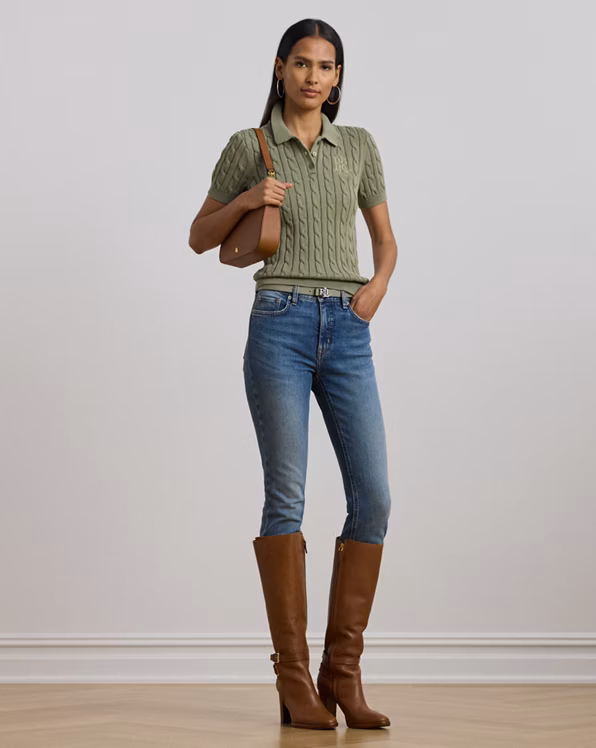 Cable-Knit Cotton Polo Jumper