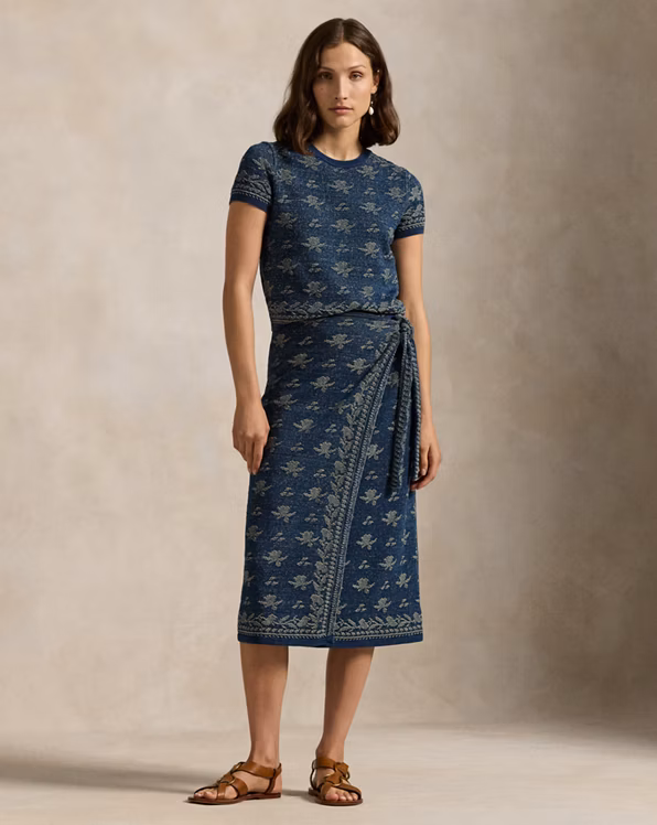 Floral Knit Cotton Wrap Skirt