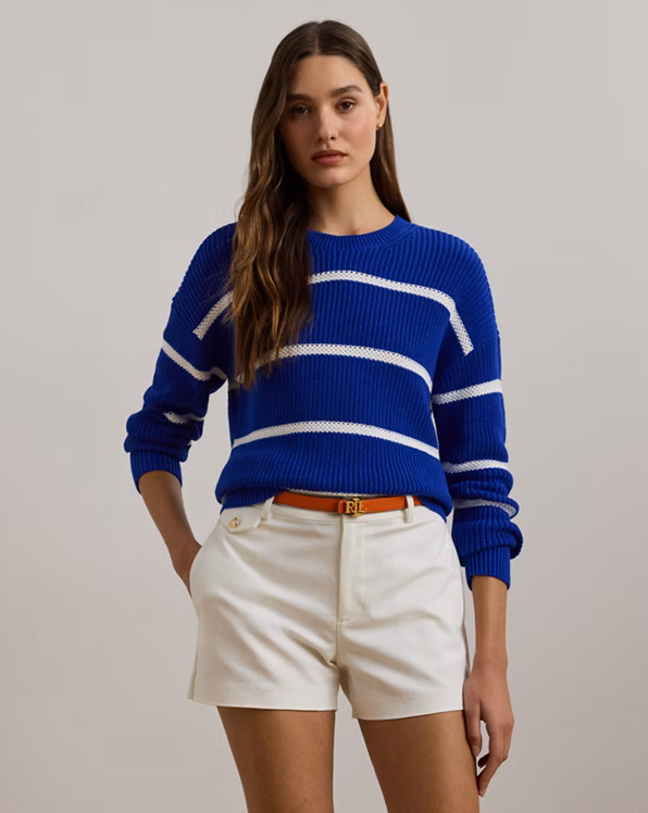 Striped Rib-Knit Cotton Crewneck Jumper