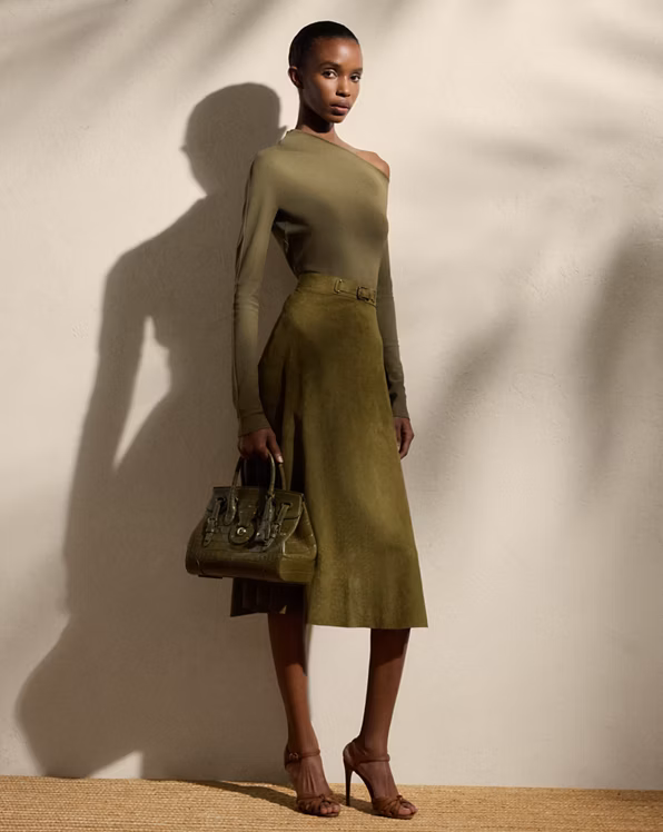 Kensley Perforated Lamb-Suede Skirt