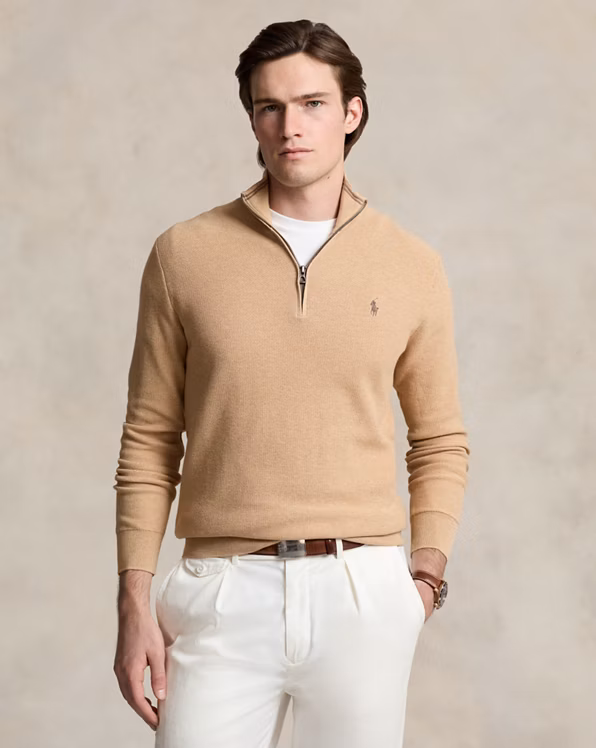 Mesh-Knit Cotton Quarter-Zip Jumper