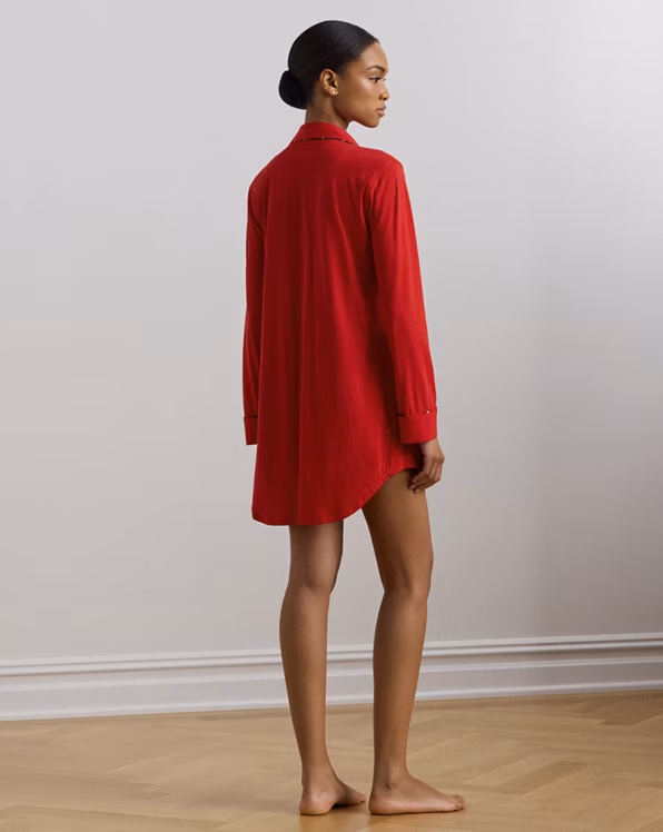 Plaid-Trim Jersey Sleep Shirt