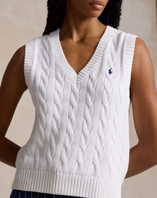 Cable-Knit V-Neck Sleeveless Jumper