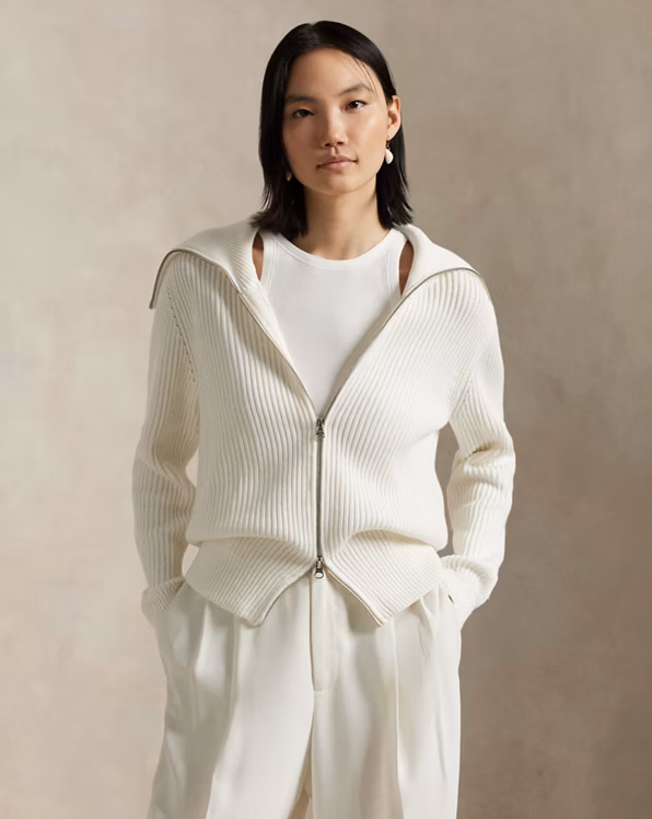 Rib-Knit Cotton Full-Zip Jumper
