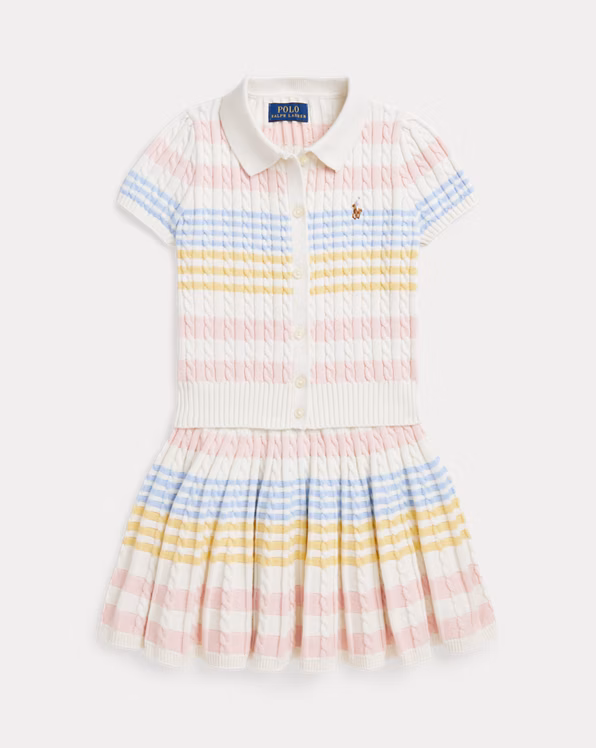 Striped Cotton Cardigan & Skirt Set