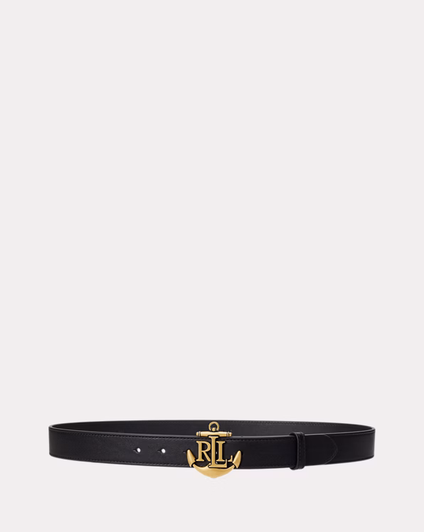 Anchor-Logo Leather Skinny Belt