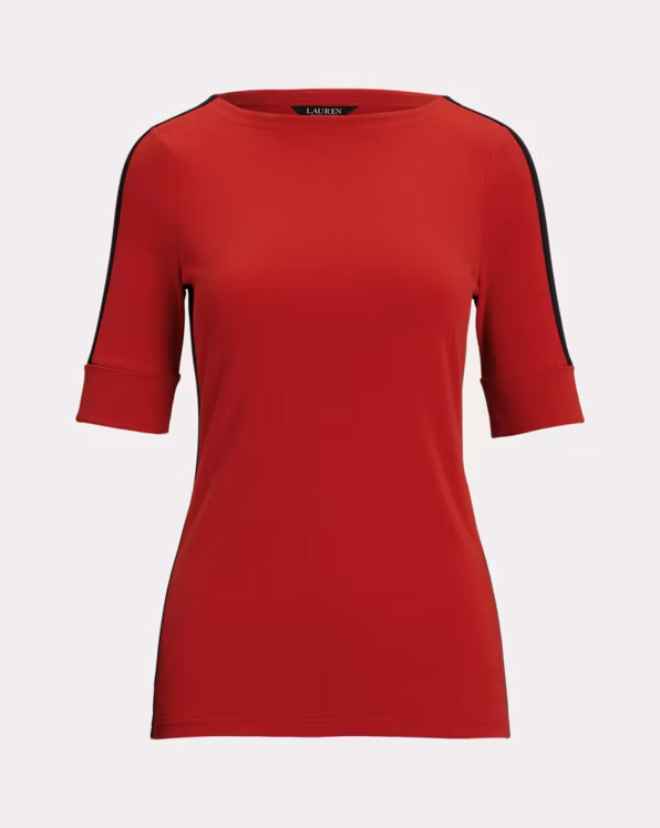 Two-Tone Stretch Cotton Elbow-Sleeve Tee