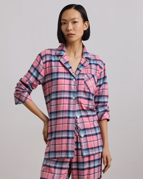 Plaid Cotton-Blend Twill Sleep Set